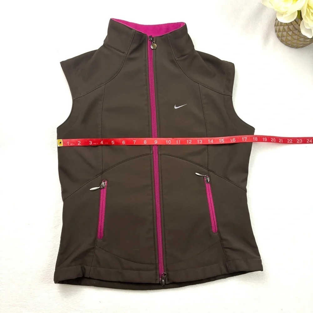 Nike Brown/Pink‎ Fleece Sleeveless Athletic Running Zipper Vest Sweatshirt (M)